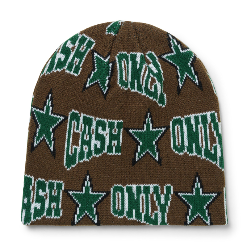 Cash Only Stars Skully Beanie Brown