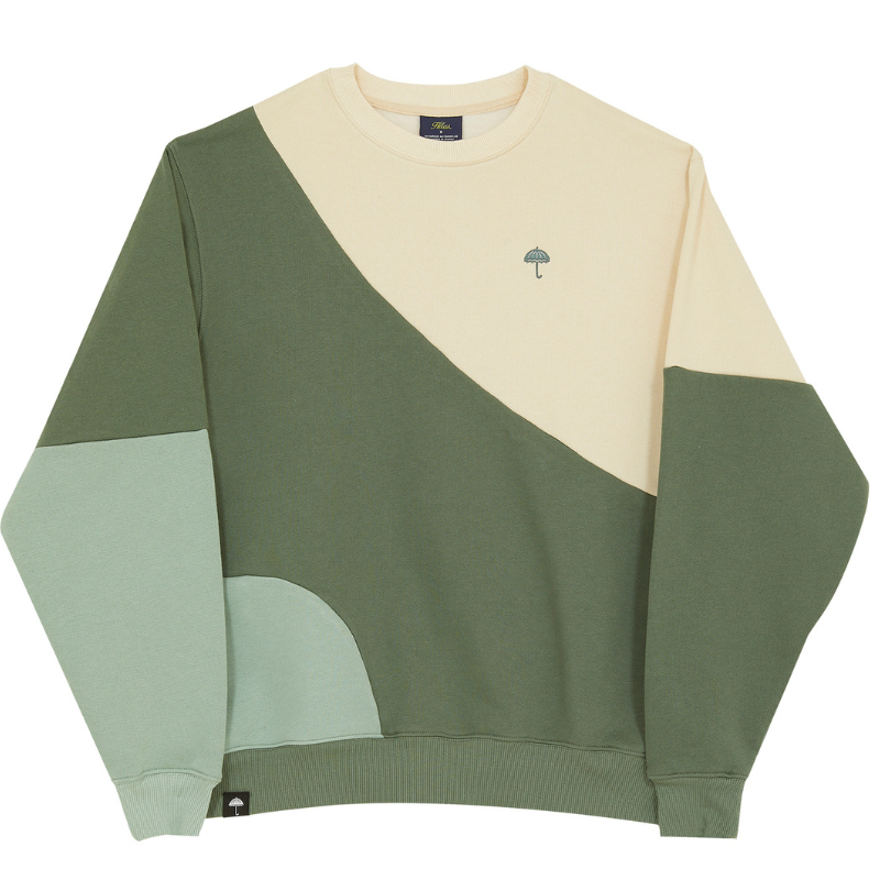 Helas Wavy Block Crewneck Sweater Green/Beige