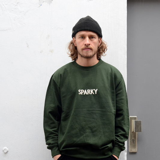 Sparky EMB Logo Crewneck Sweater Forest Green/Beige