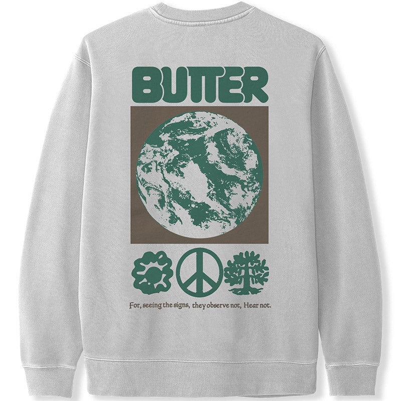 Butter Goods Peace On Earth Crewneck Sweater Cement