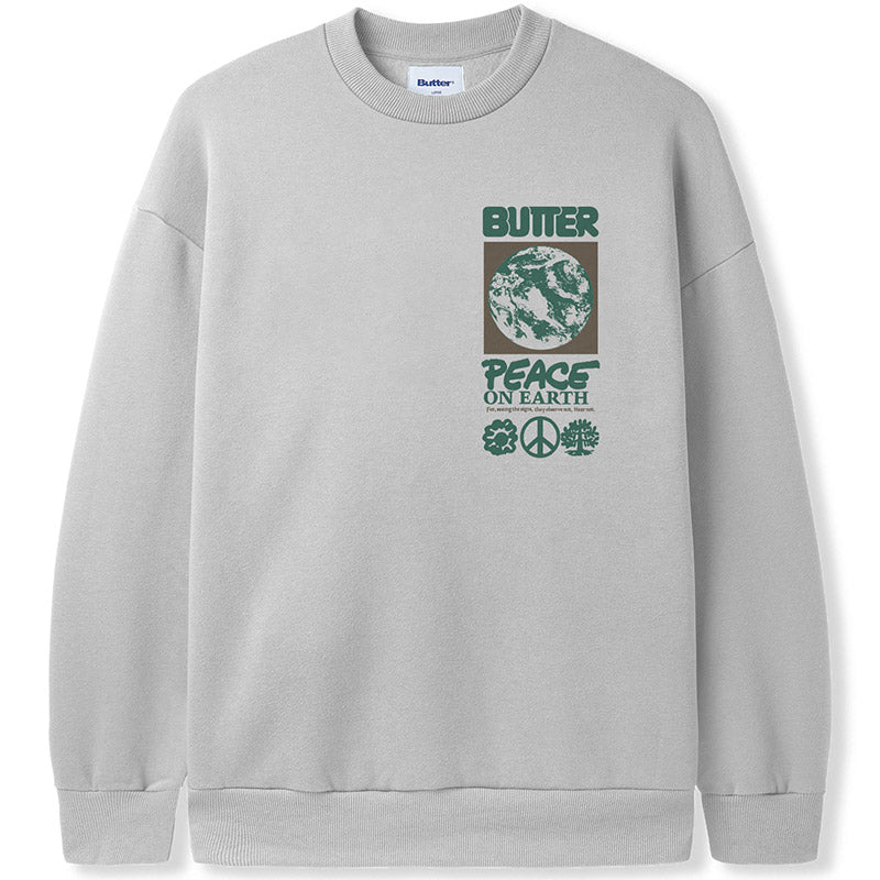 Butter Goods Peace On Earth Crewneck Sweater Cement