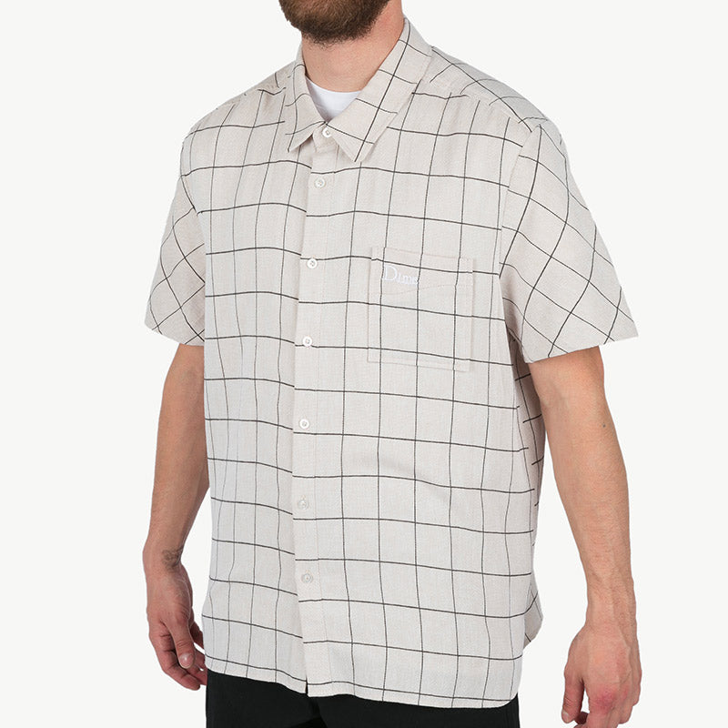 Dime Big Checkered Linen Shirt Cream