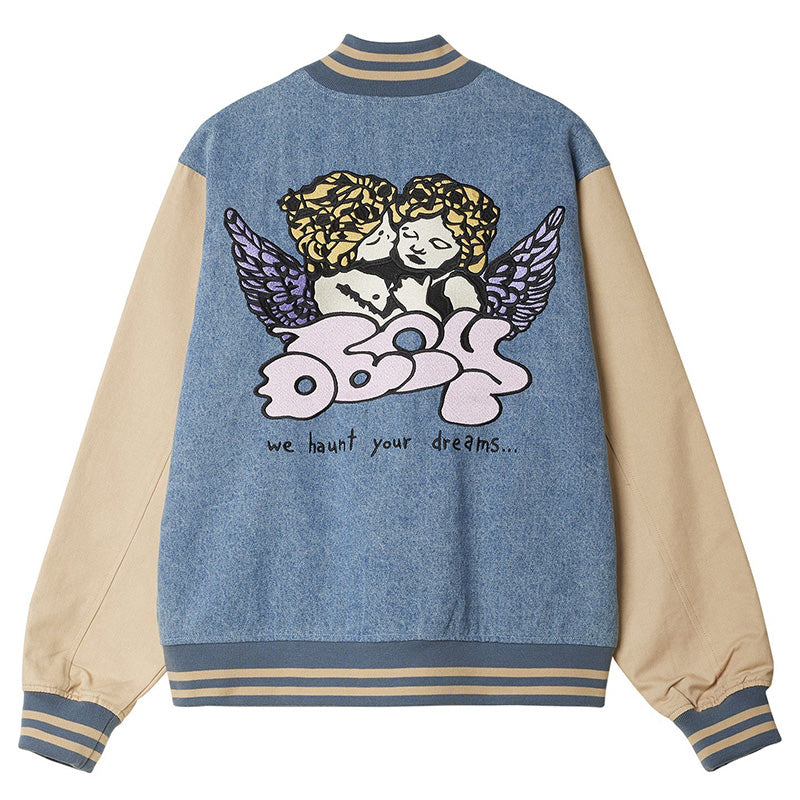 Obey Care Denim Varsity Jacket Light Indigo