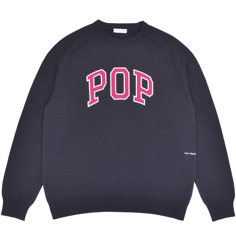 POP Arch Knitted Crewneck Sweater Anthracite/Raspberry