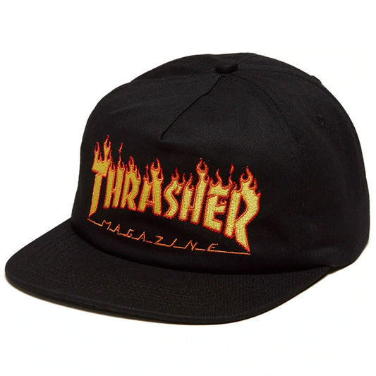 Thrasher Flame Embroided Snapback Cap Black