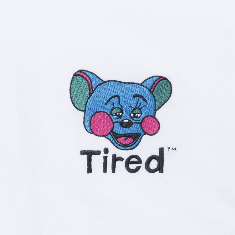 Tired Tipsy Mouse Embroidered T-Shirt White